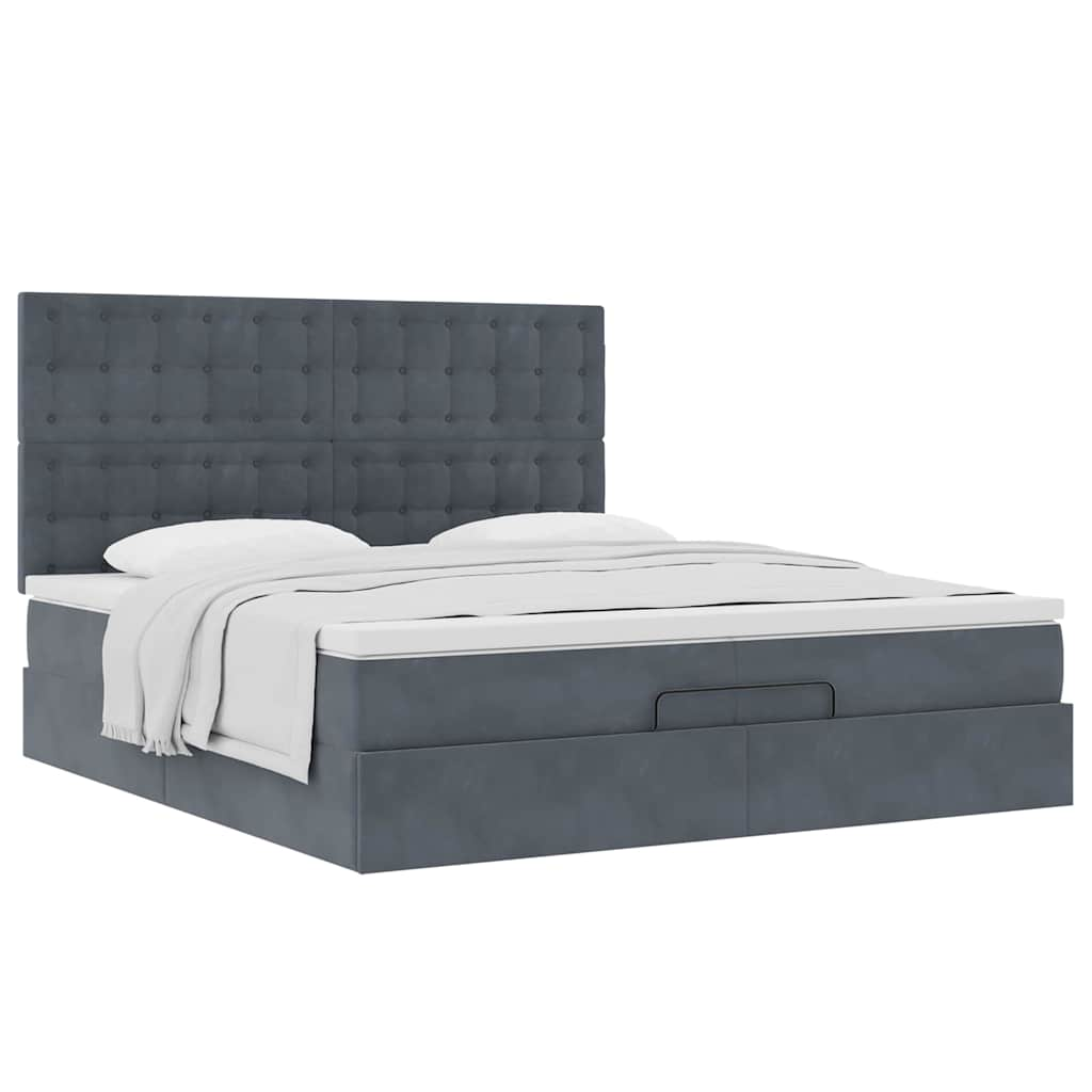 Cadre de lit ottoman avec matelas gris foncé 200x200 cm velours