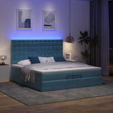 Cadre de lit ottoman avec matelas bleu foncé 200x200 cm velours