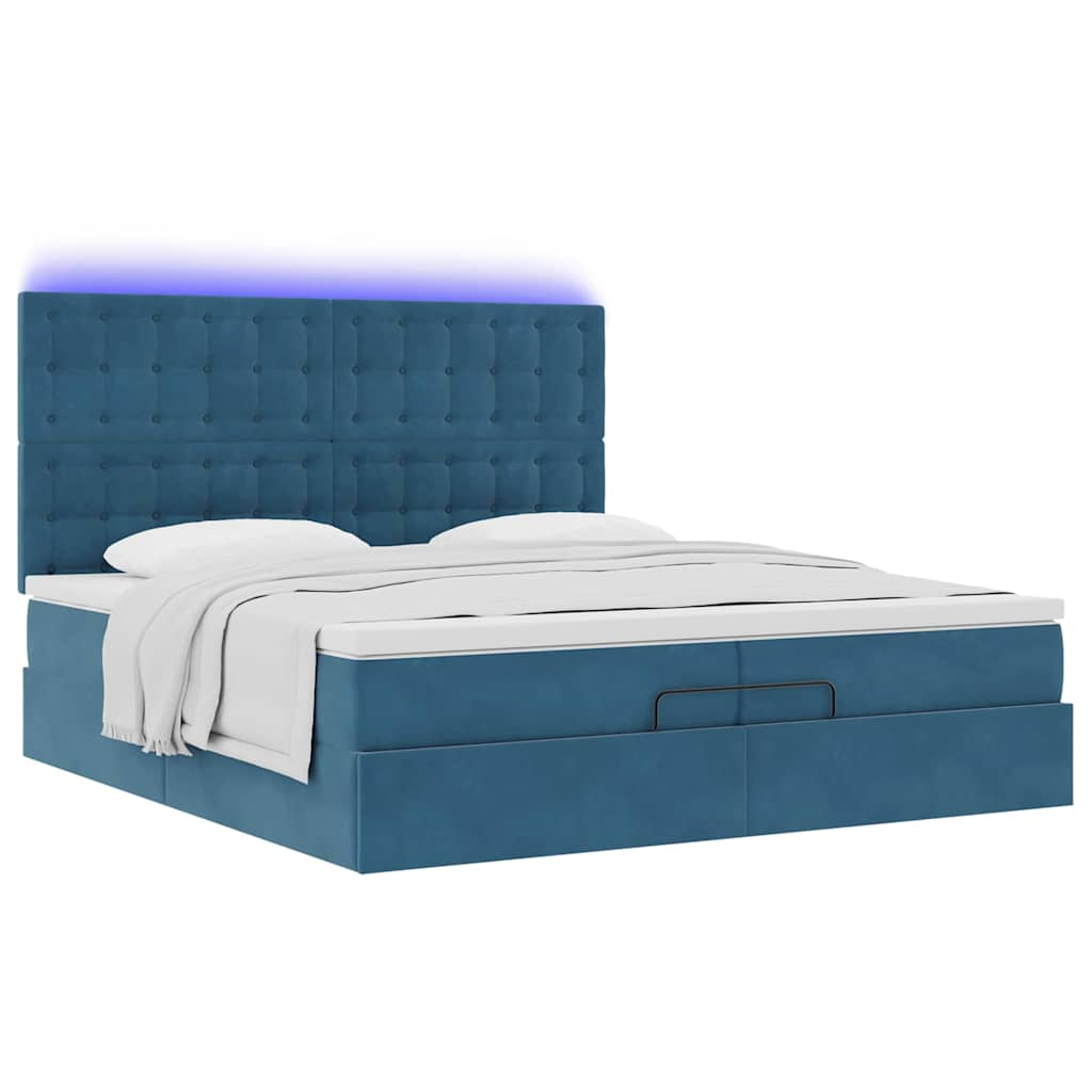 Cadre de lit ottoman avec matelas bleu foncé 200x200 cm velours