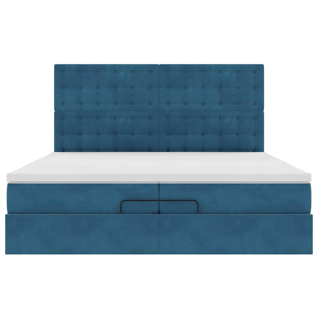 Cadre de lit ottoman avec matelas bleu foncé 200x200 cm velours