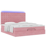 Cadre de lit ottoman avec matelas rose 200x200 cm velours