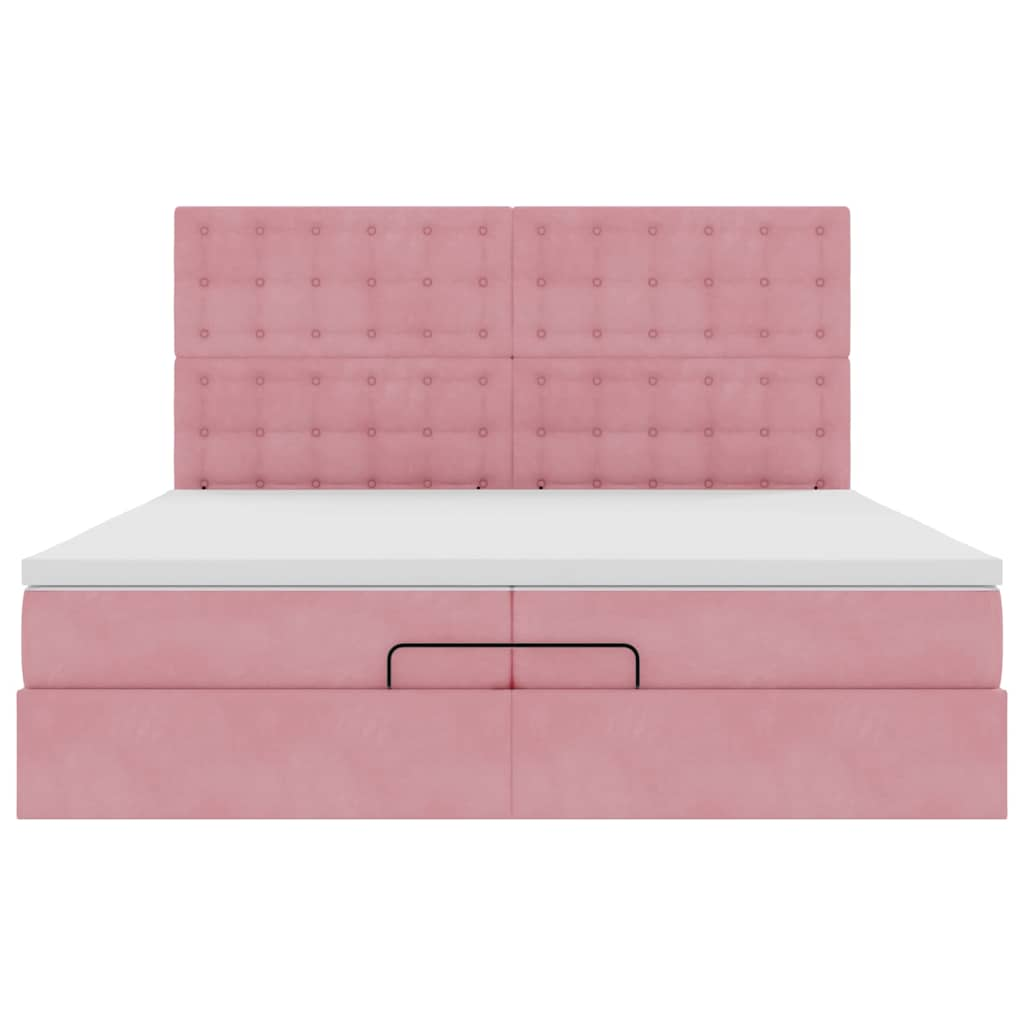 Cadre de lit ottoman avec matelas rose 200x200 cm velours