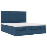 Cadre de lit ottoman avec matelas bleu 160x200 cm tissu