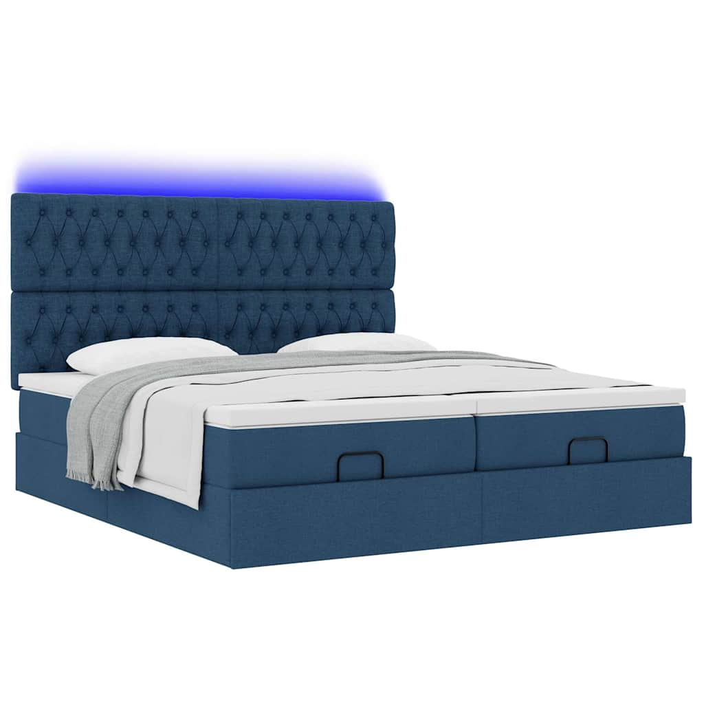 Cadre de lit ottoman avec matelas bleu 160x200 cm tissu