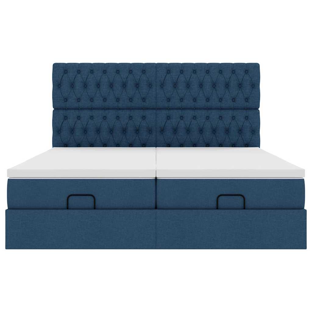 Cadre de lit ottoman avec matelas bleu 160x200 cm tissu