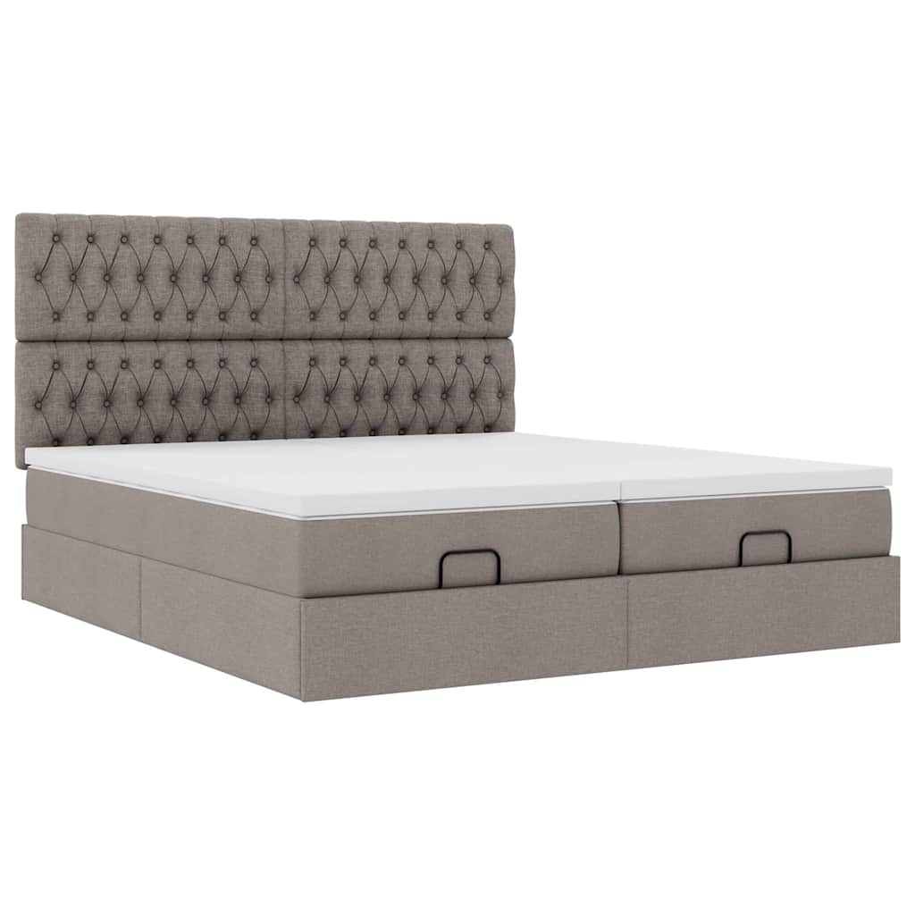 Cadre de lit ottoman avec matelas taupe 200x200cm tissu