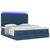 Cadre de lit ottoman avec matelas bleu 160x200 cm tissu