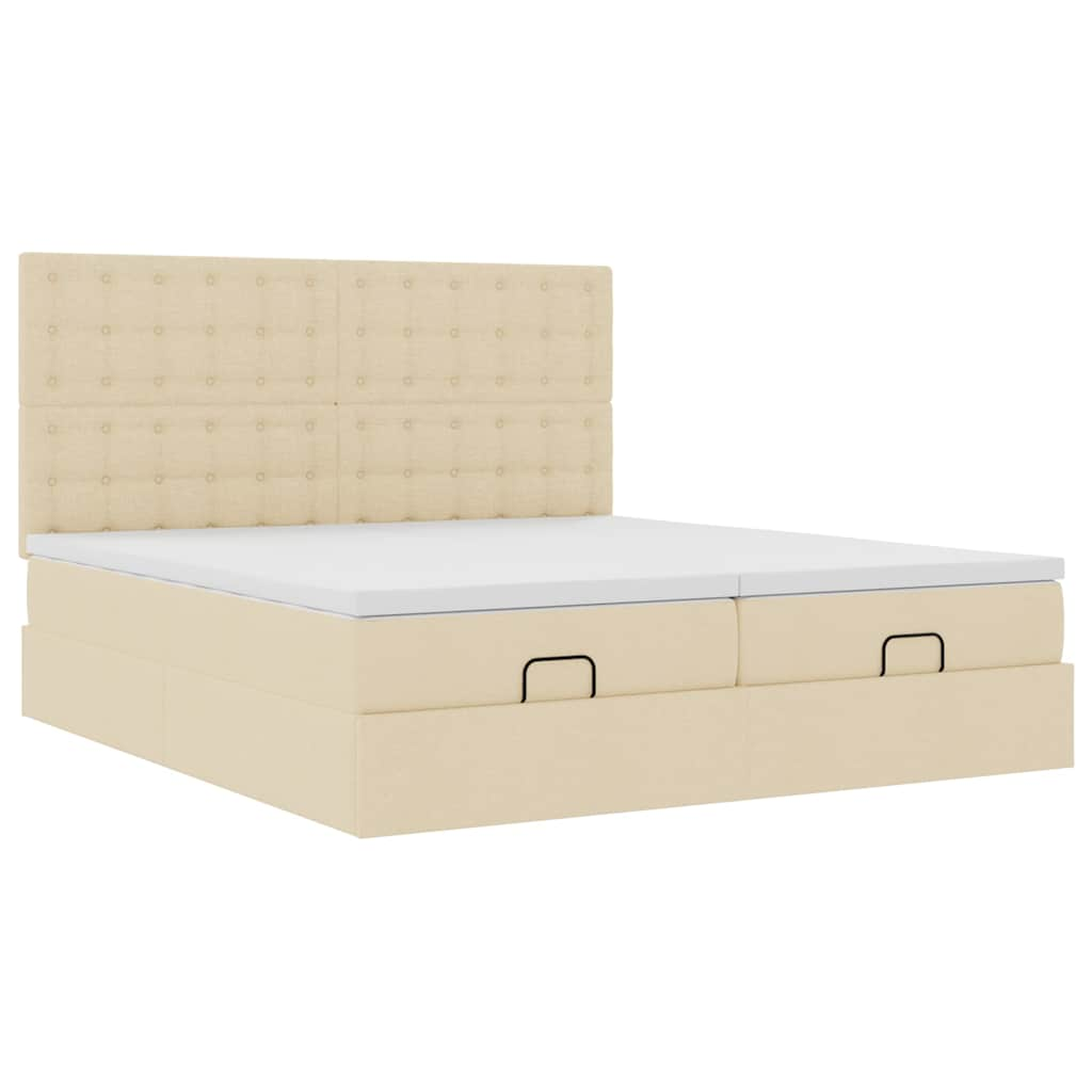 Cadre de lit ottoman avec matelas crème 200x200cm tissu