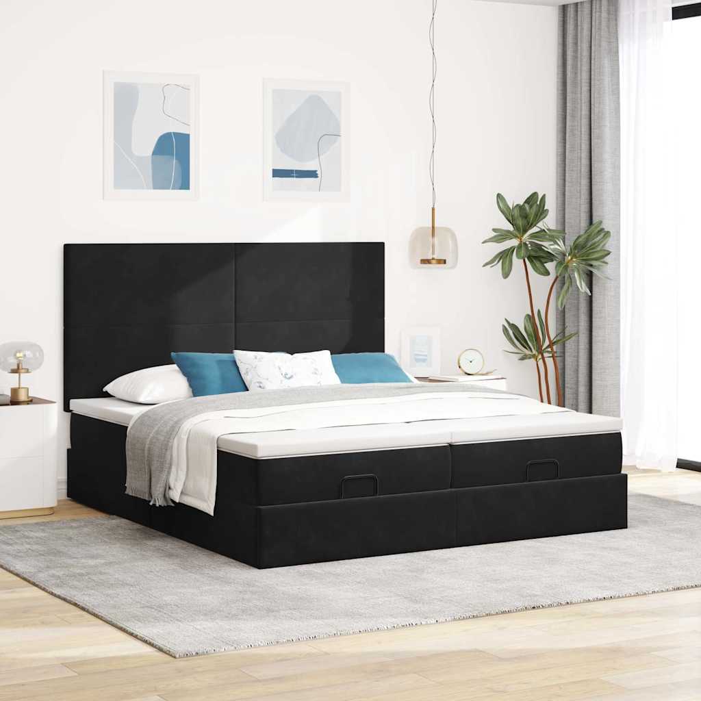 Cadre de lit ottoman avec matelas noir 160x200 cm velours