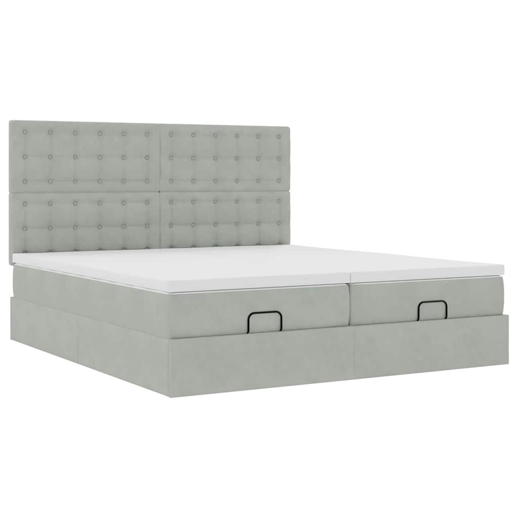 Cadre de lit ottoman et matelas gris clair 160x200cm velours