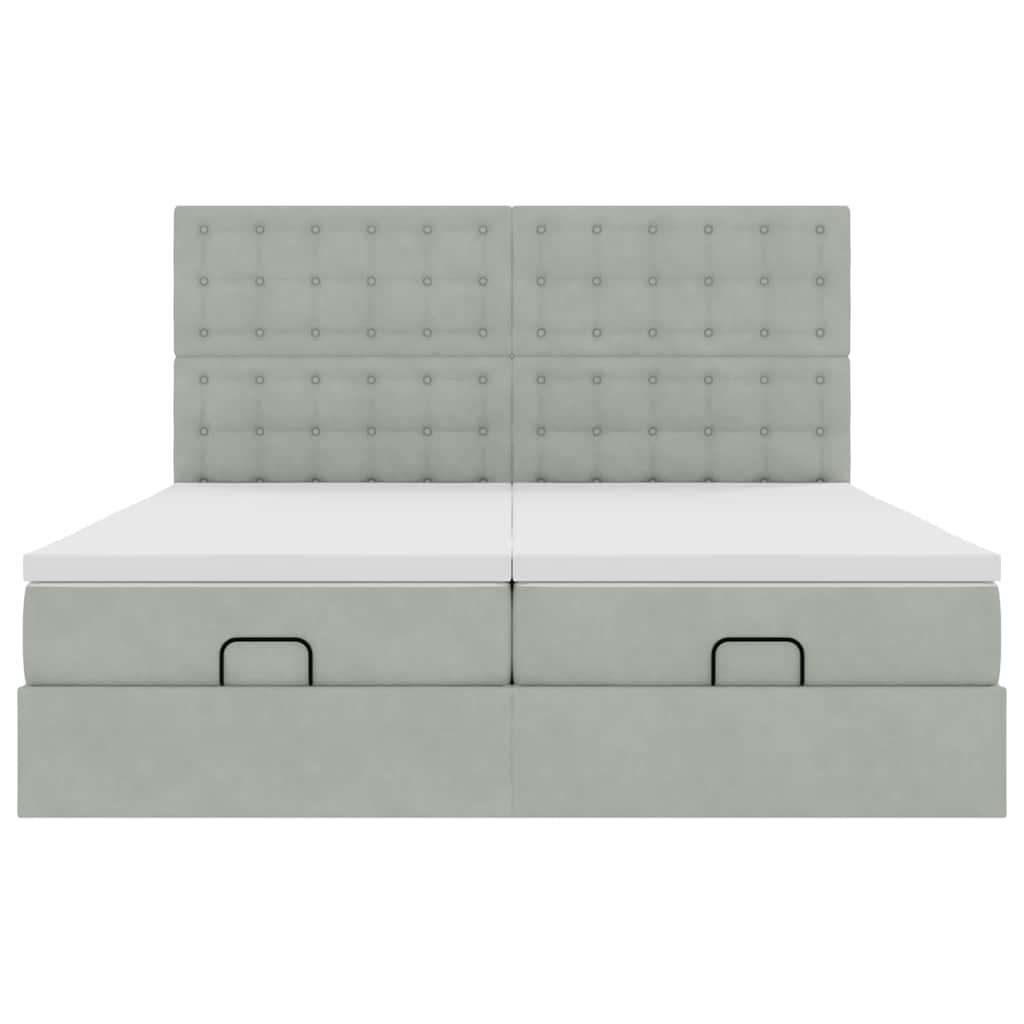 Cadre de lit ottoman et matelas gris clair 160x200cm velours