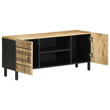 Schwarzer TV-Schrank 105 x 33,5 x 46 cm, massives rohes Mangoholz