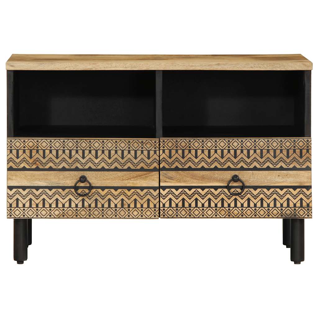 Meuble TV noir 70x33,5x46 cm bois massif manguier brut