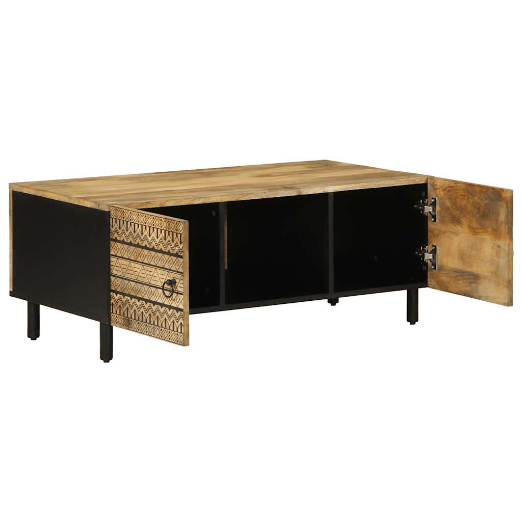 Table basse noir 100x54x40 cm bois massif de manguier brut