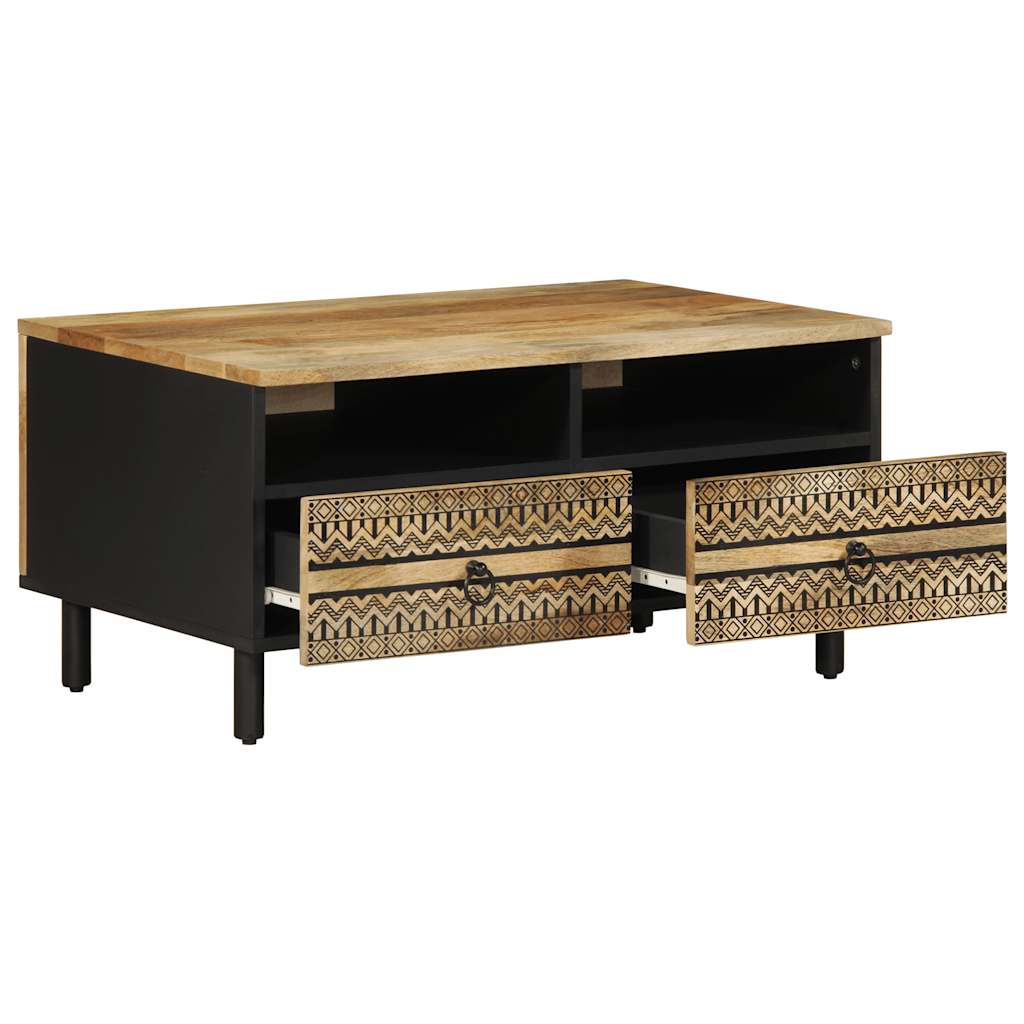 Table basse noir 80x54x40 cm bois massif de manguier brut