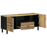 Meuble TV noir 105x33,5x46 cm bois massif manguier brut