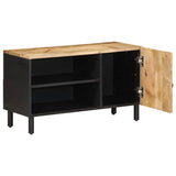 Schwarzer TV-Schrank 80x33,5x46 cm aus massivem rohem Mangoholz