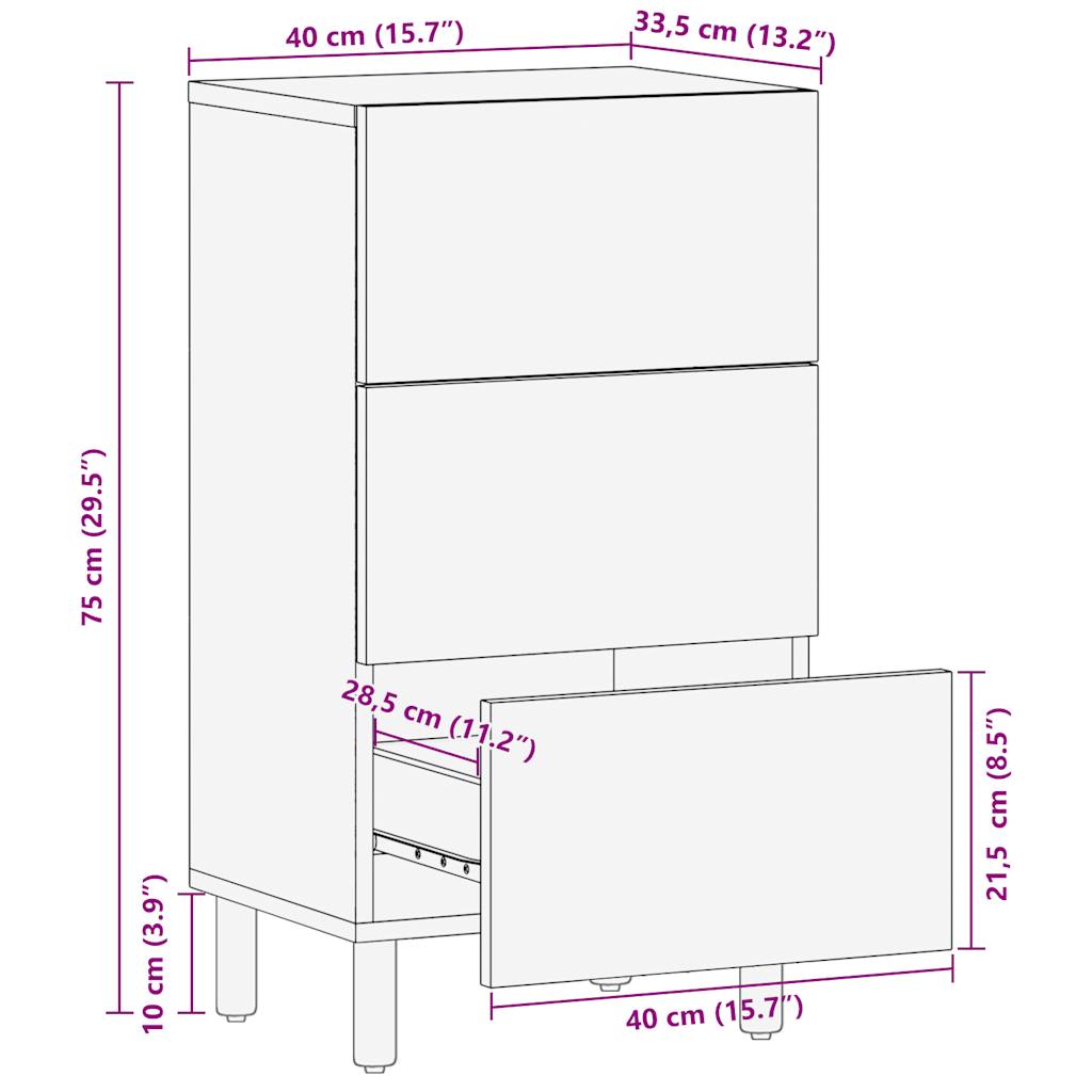 Sideboard 40x33,5x75 cm, massives rohes Mangoholz