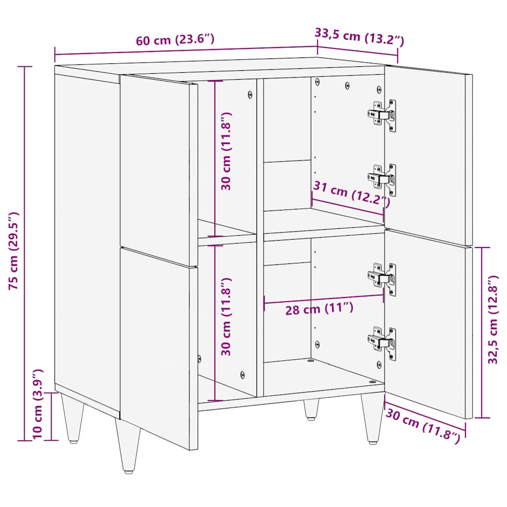 Buffet 60x33,5x75 cm bois de manguier massif