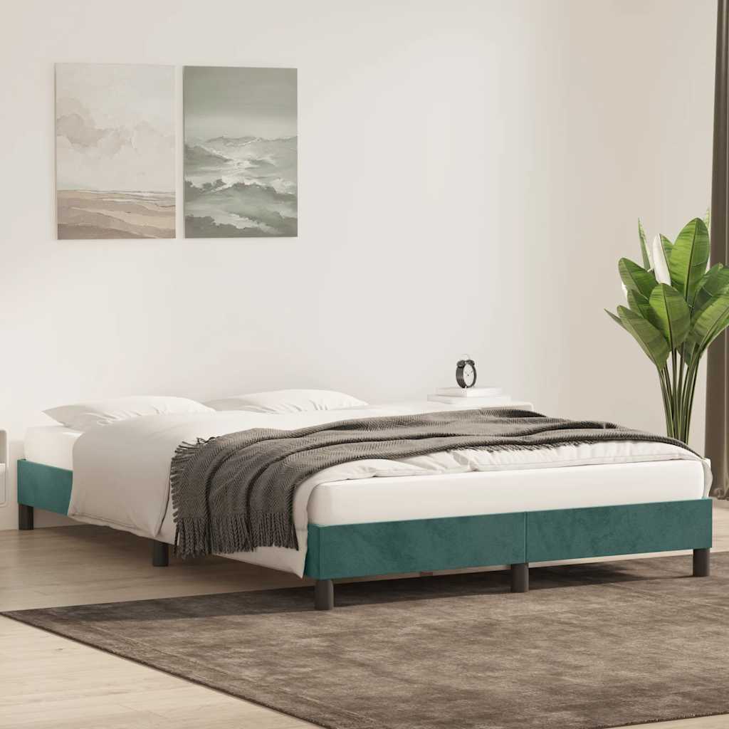 Cadre de lit sans matelas vert foncé 140x210 cm velours