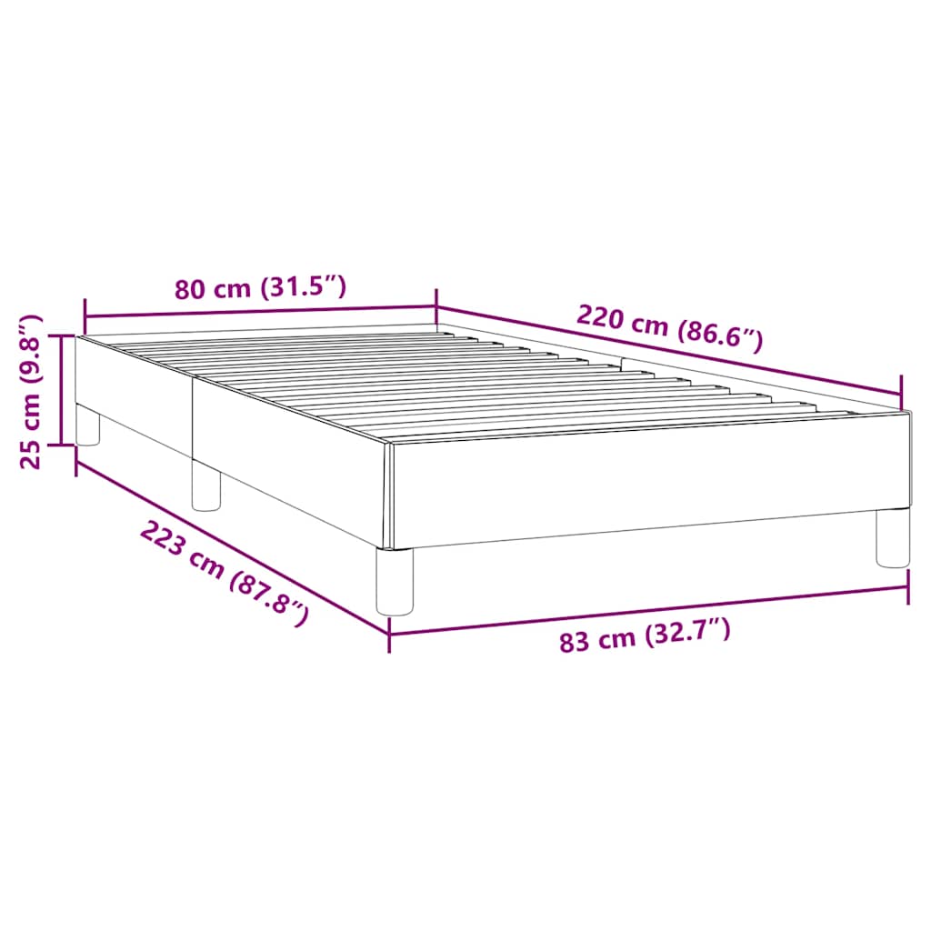 Cadre de lit sans matelas gris clair 80x220 cm velours