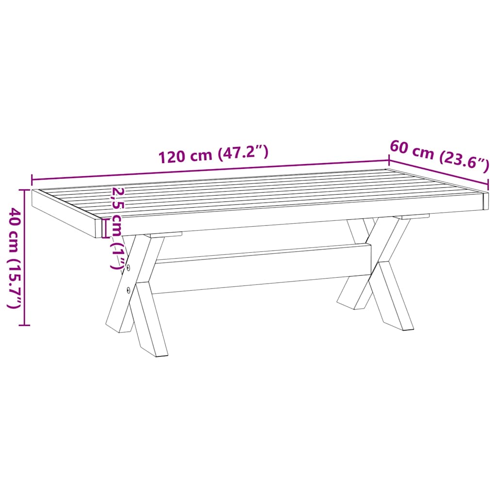 Table basse NOAIN pieds en forme de X 120x60x40 cm massif pin