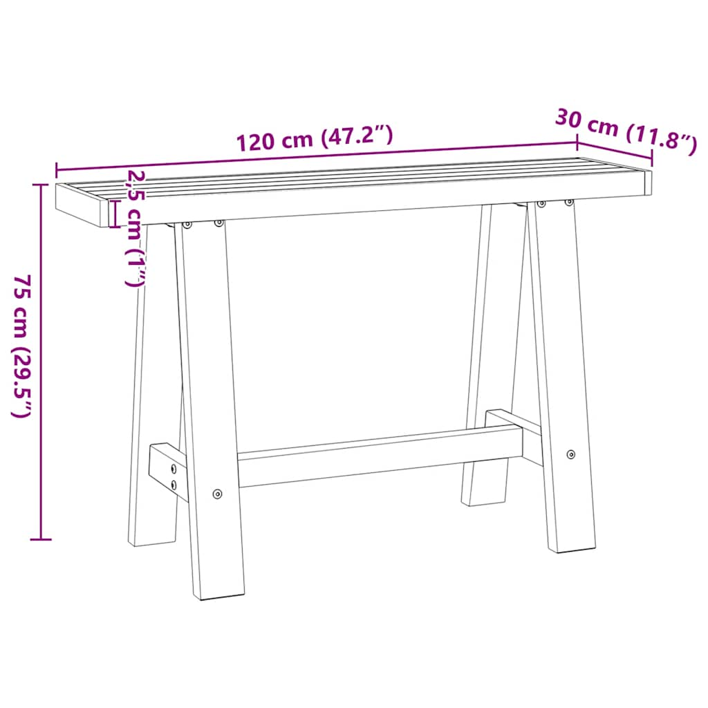 Table console NOAIN pieds en forme de A 120x30x75 cm massif pin