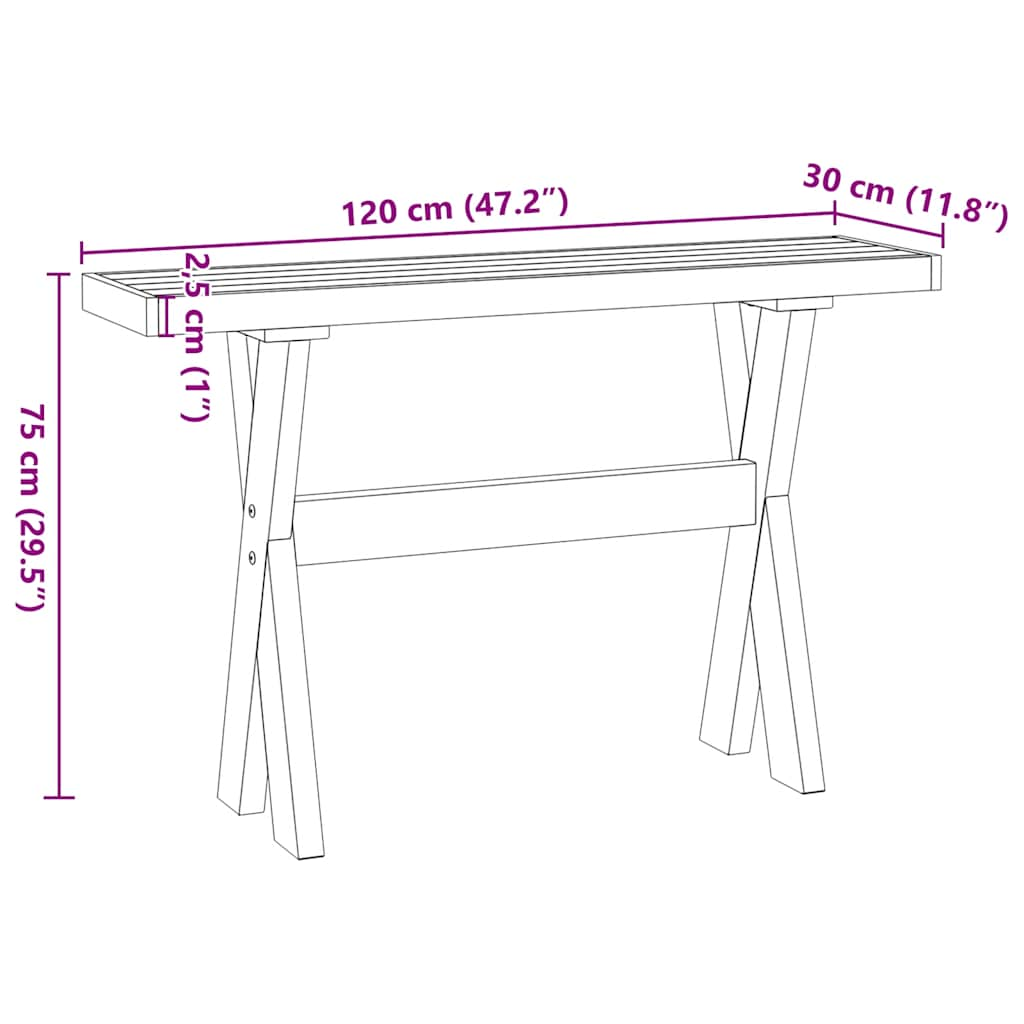 Table console NOAIN pieds en forme de X 120x30x75 cm massif pin