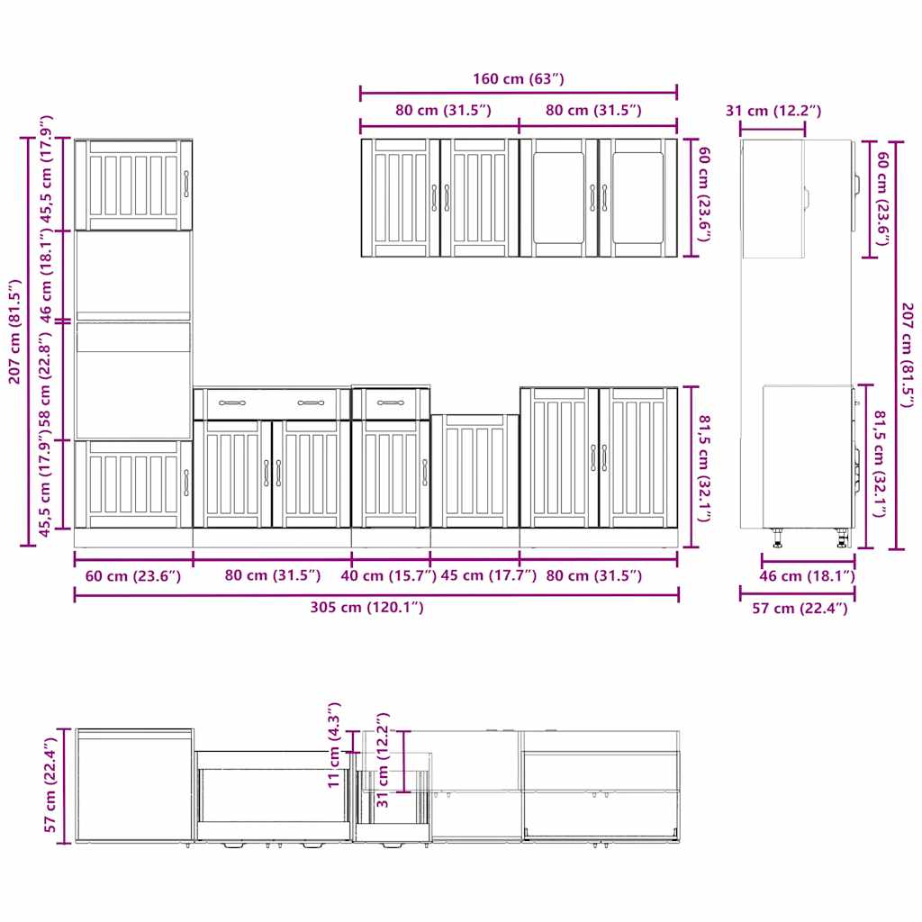 Ensemble d'armoires cuisine 7pcs Kalmar blanc bois d'ingénierie