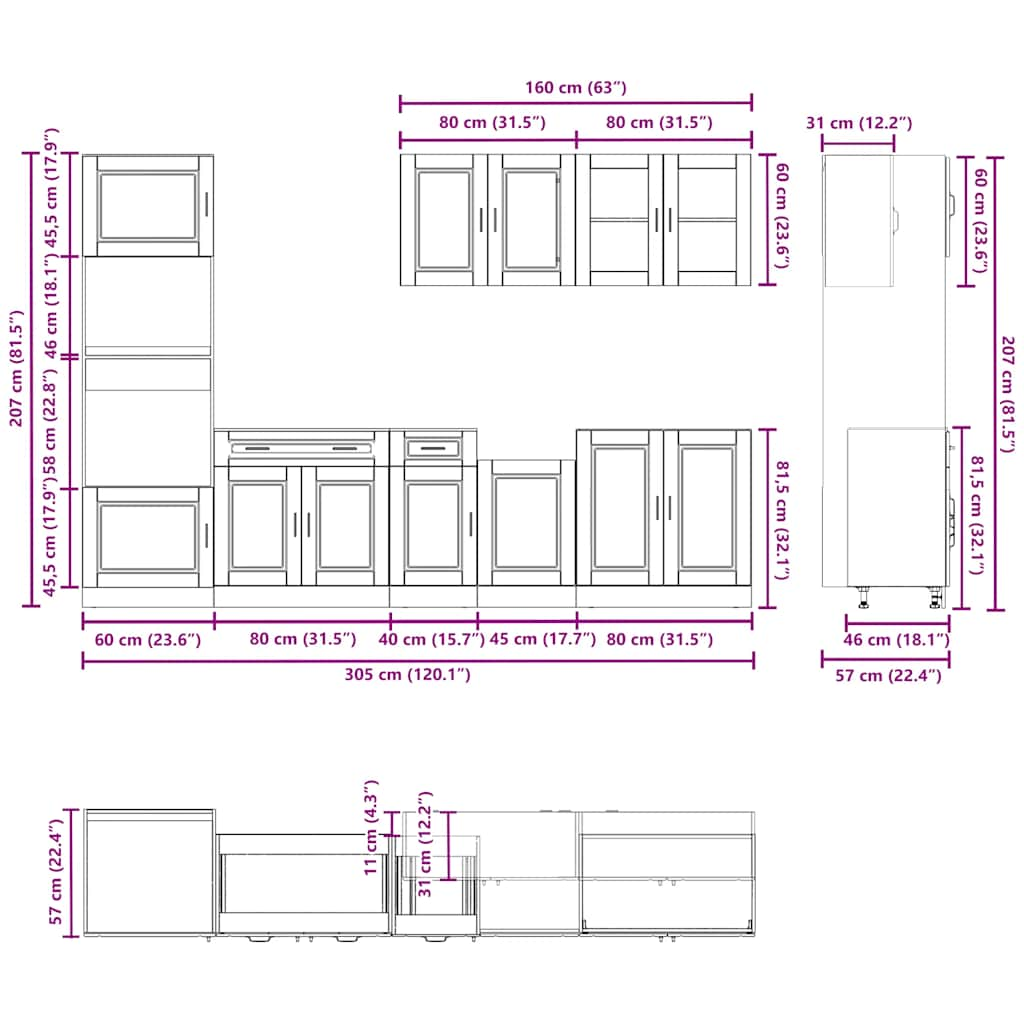 Ensemble d'armoires cuisine 7pcs Kalmar blanc bois d'ingénierie