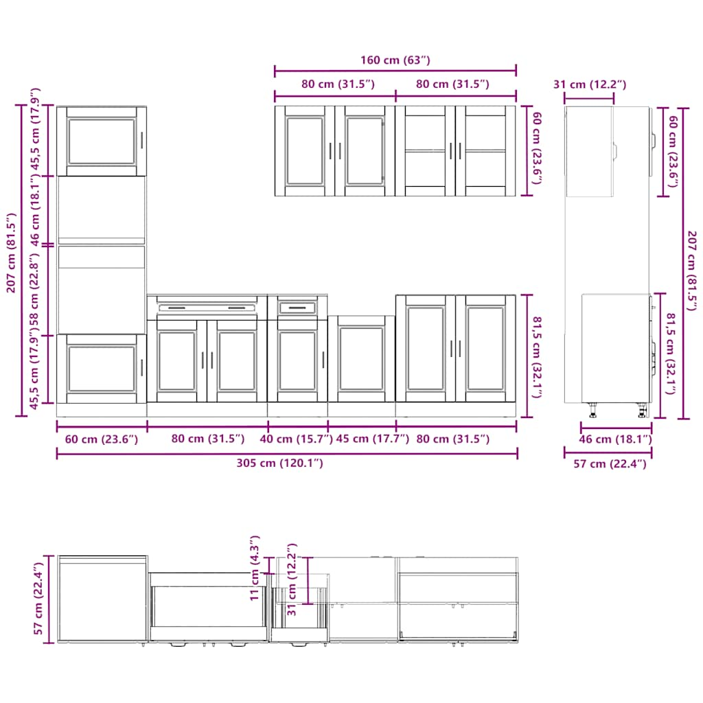 Ensemble d'armoires de cuisine 7 pcs Kalmar bois d'ingénierie