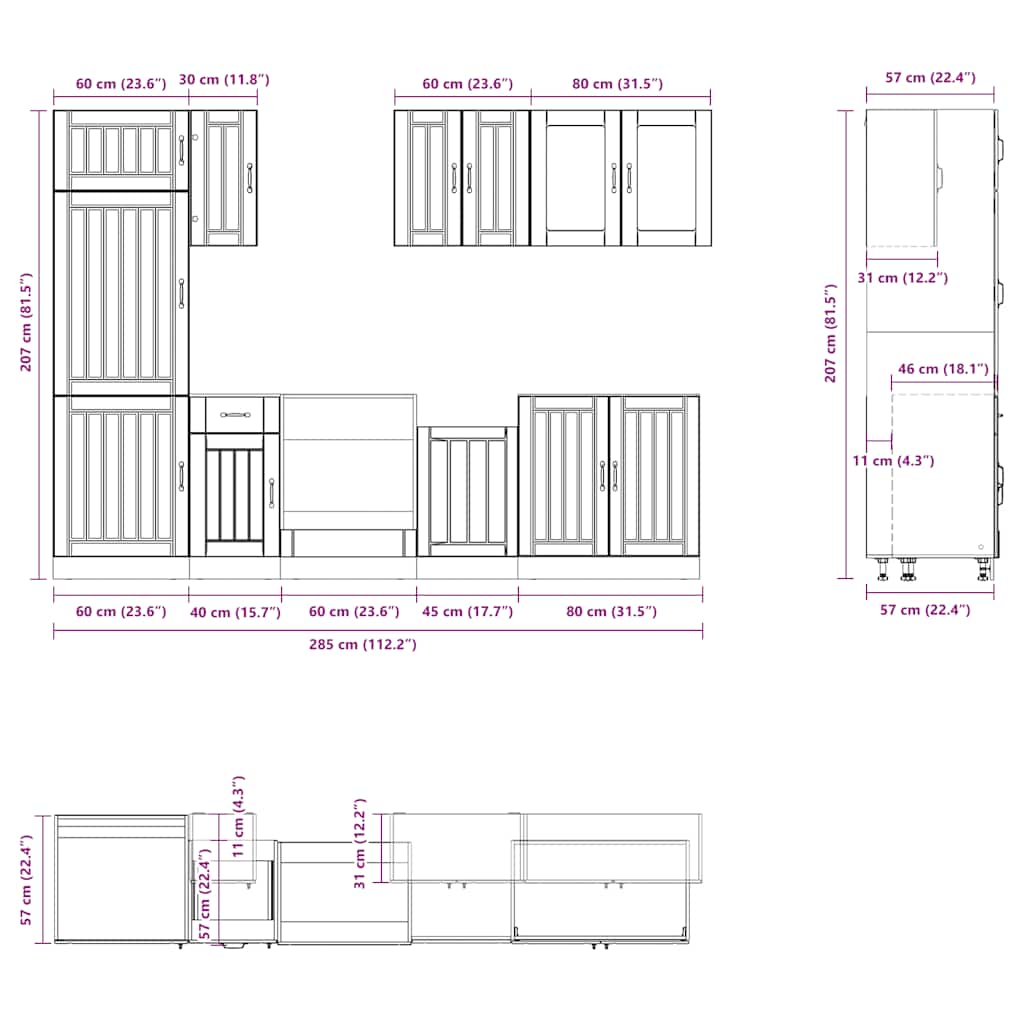 Ensemble d'armoires cuisine 8pcs Kalmar blanc bois d'ingénierie