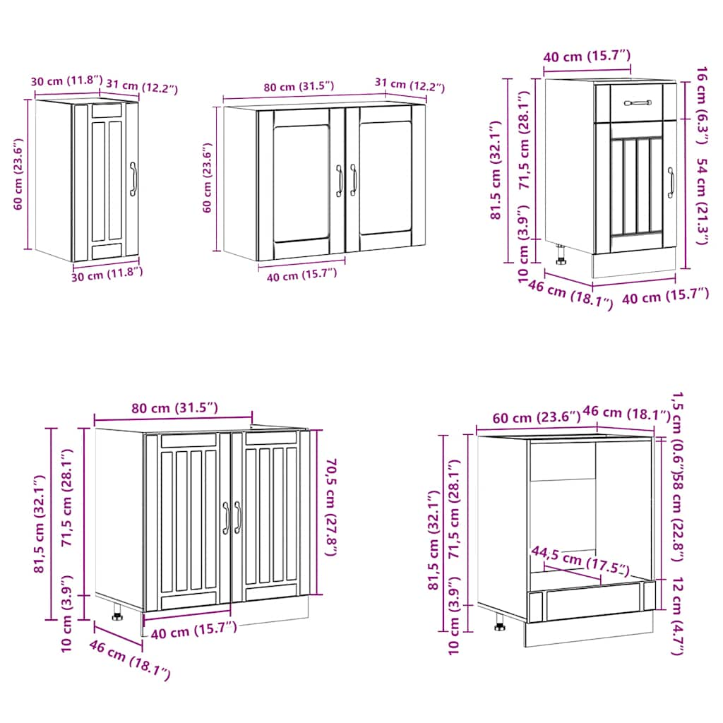 Ensemble d'armoires cuisine 8pcs Kalmar blanc bois d'ingénierie