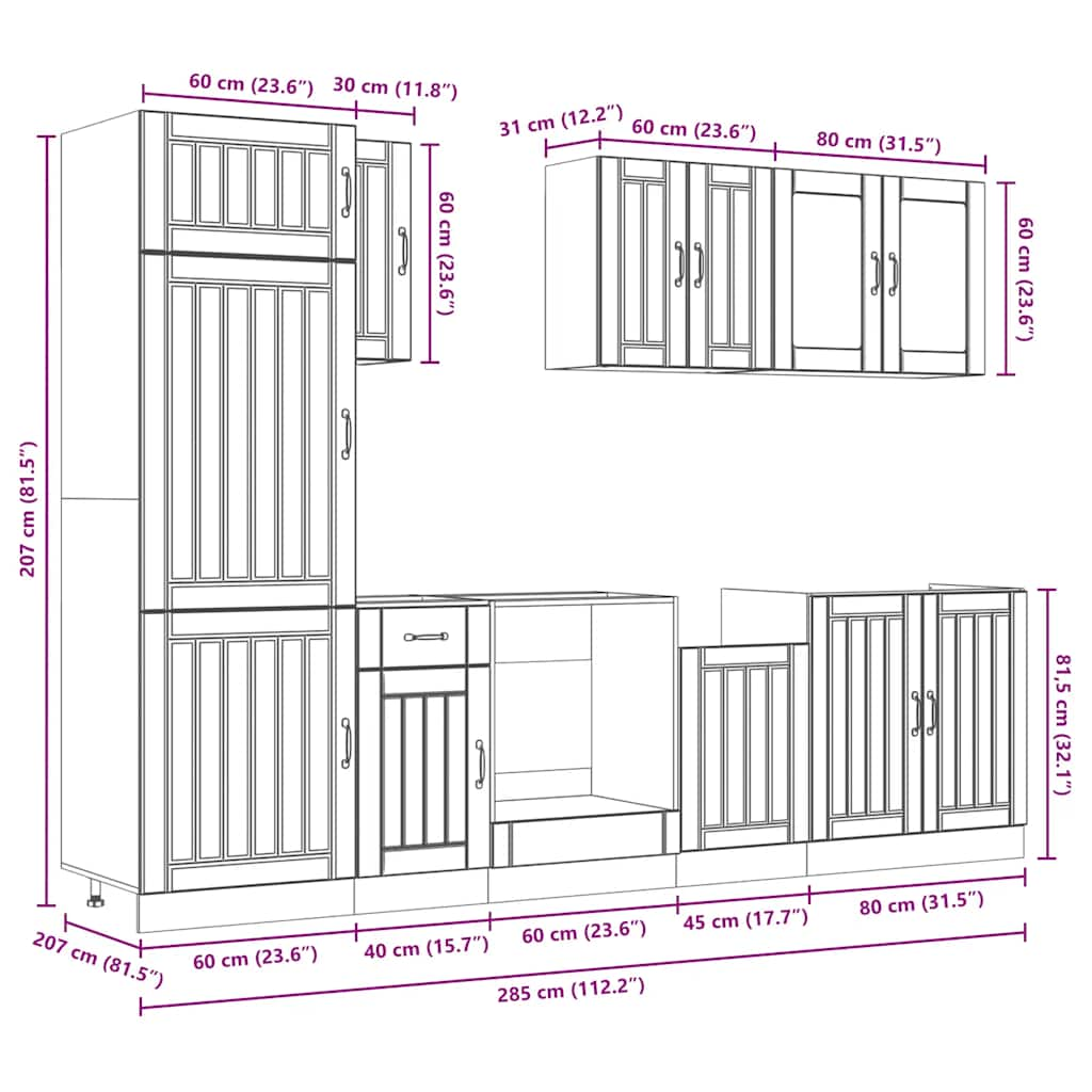 Ensemble d'armoires cuisine 8pcs Kalmar blanc bois d'ingénierie