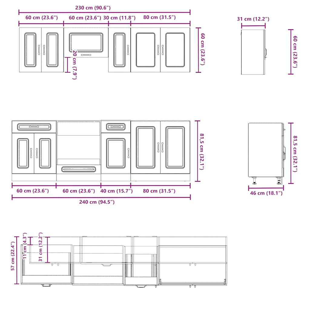 Kalmar 8pcs Kitchen Cabinet Set White Engineered Wood