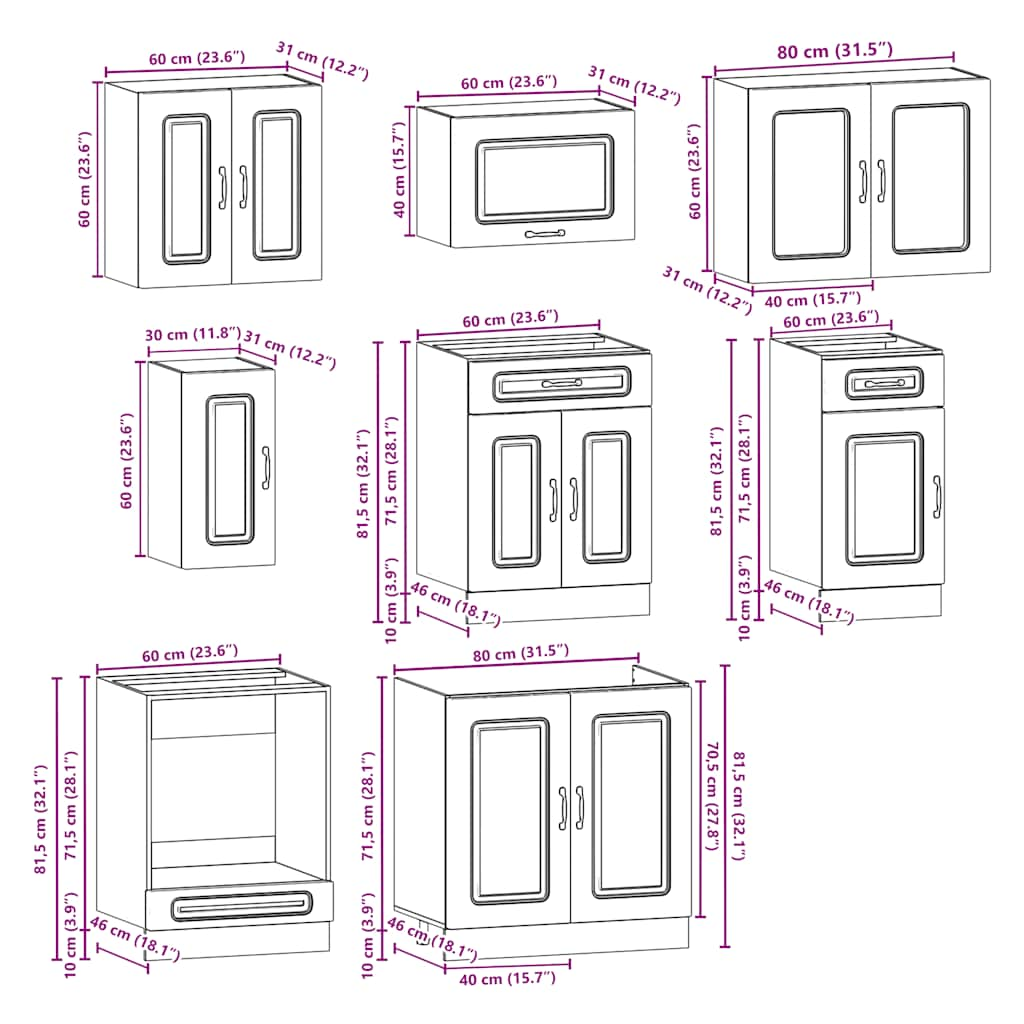 Kalmar 8pcs Kitchen Cabinet Set White Engineered Wood