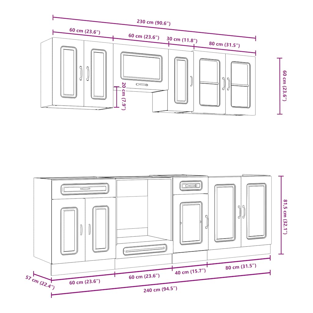 Kalmar 8pcs Kitchen Cabinet Set White Engineered Wood