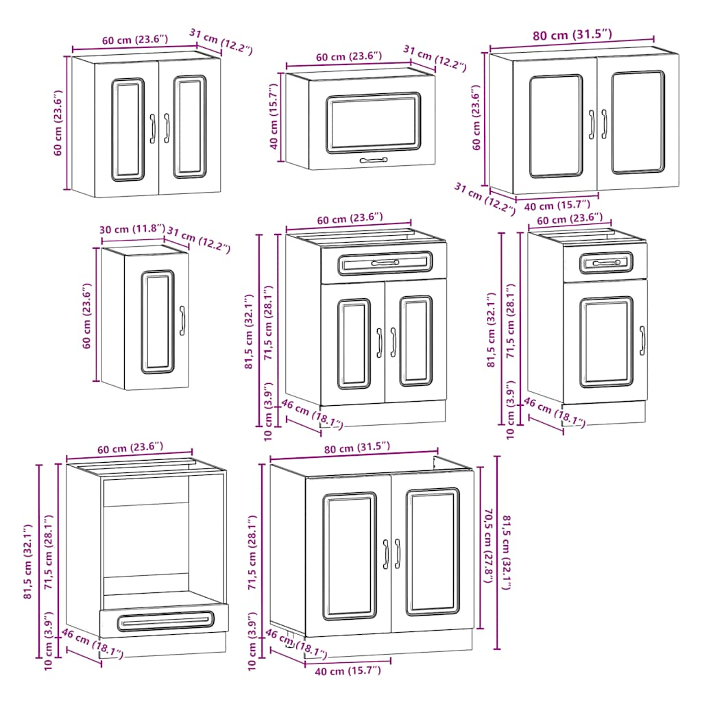 Kalmar 8 pcs kitchen cabinet set high gloss white