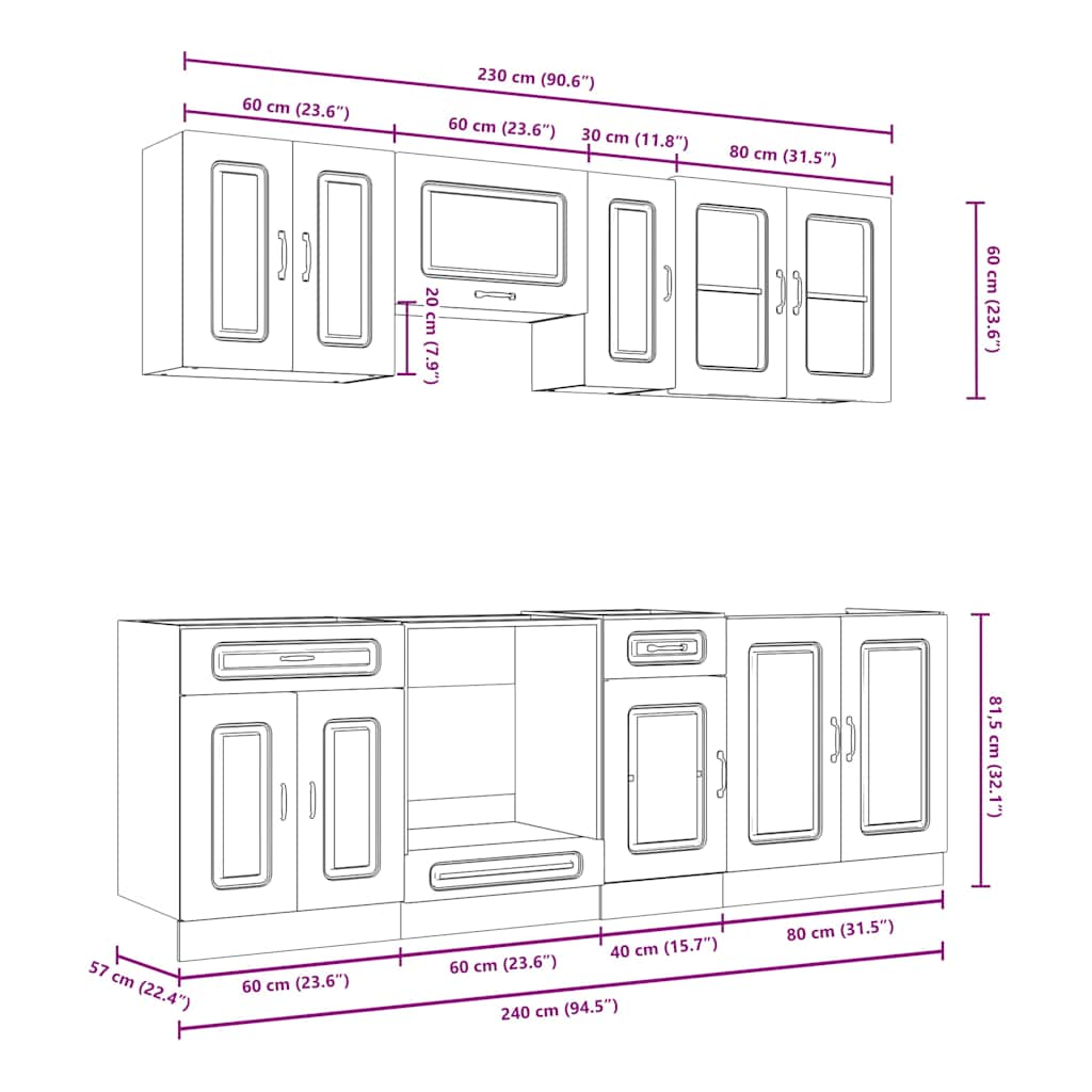 Kalmar 8 pcs kitchen cabinet set high gloss white