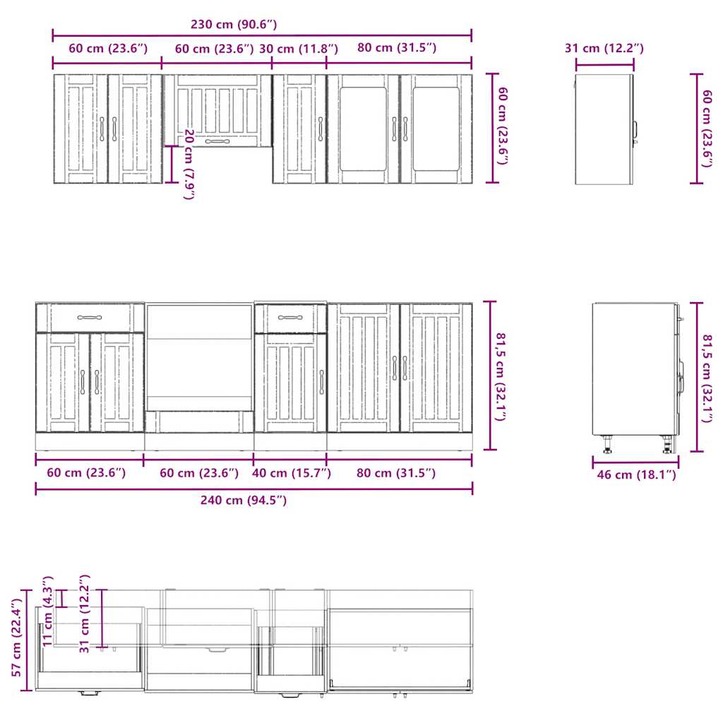 Ensemble d'armoires cuisine 8pcs Kalmar blanc bois d'ingénierie