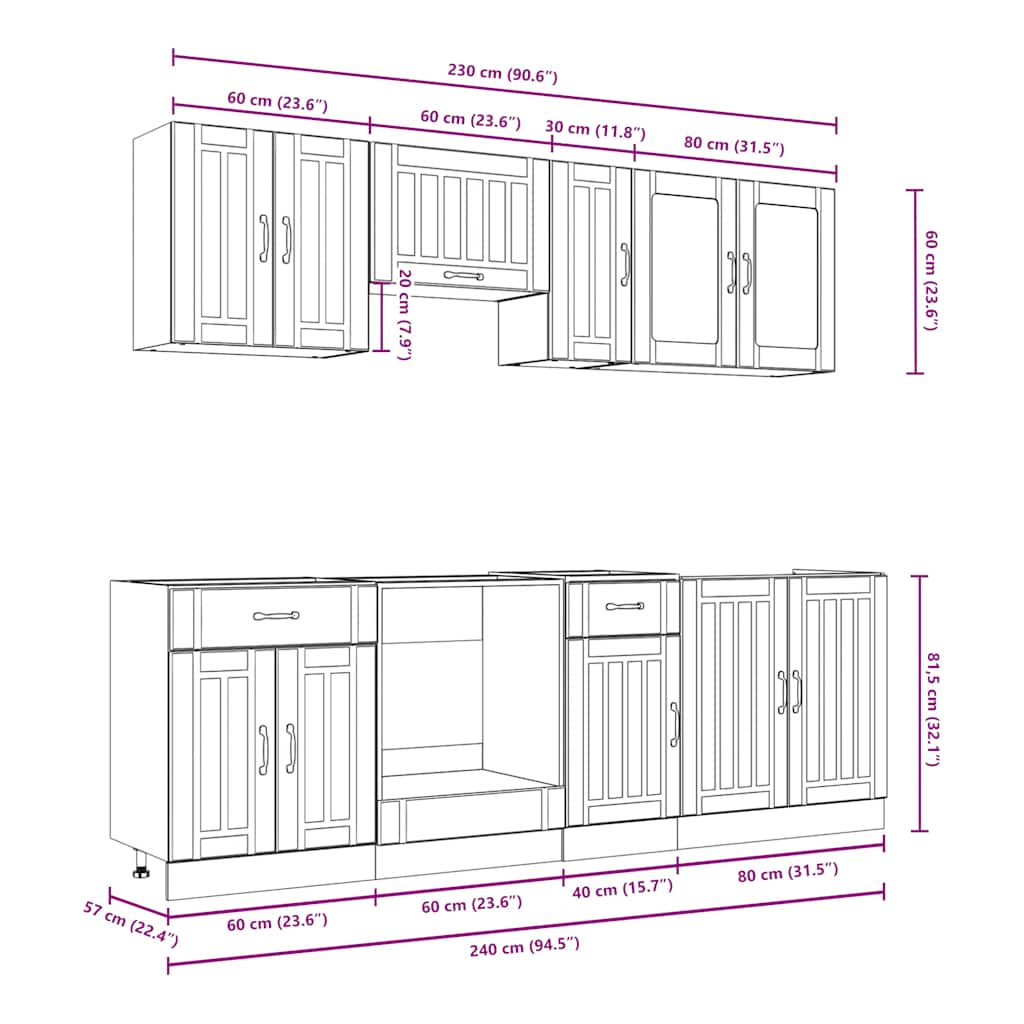 Ensemble d'armoires cuisine 8pcs Kalmar blanc bois d'ingénierie