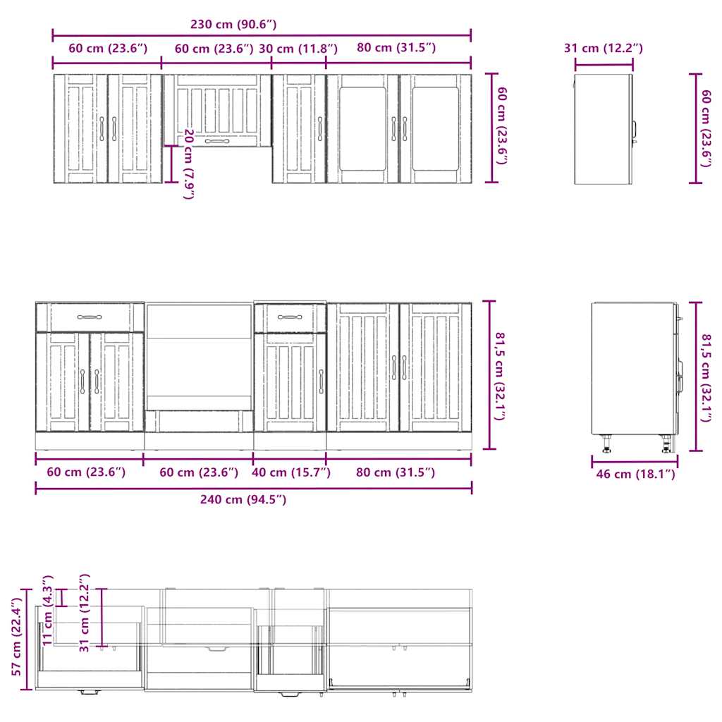 Ensemble d'armoires de cuisine 8 pcs Kalmar bois d'ingénierie