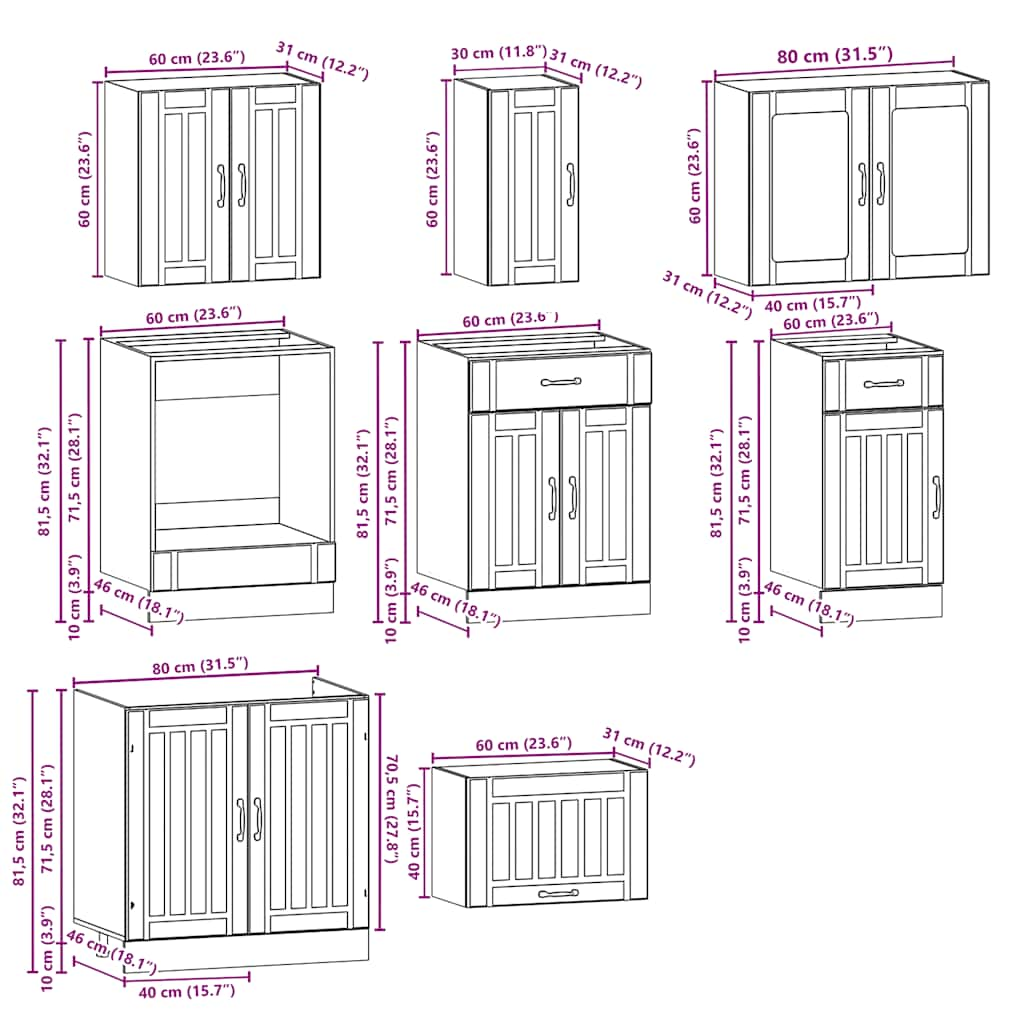 Ensemble d'armoires de cuisine 8 pcs Kalmar bois d'ingénierie