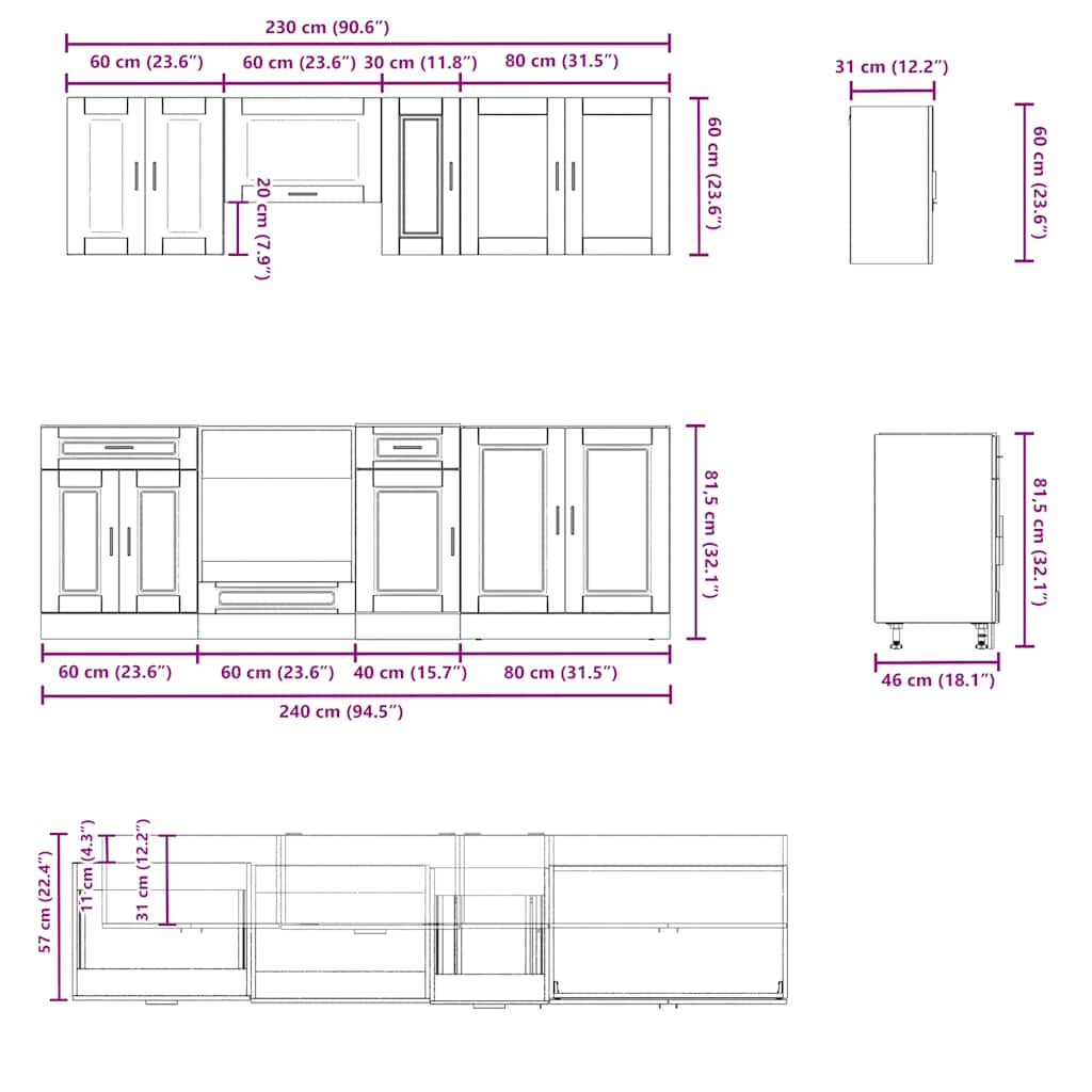 Ensemble d'armoires cuisine 8pcs Kalmar blanc bois d'ingénierie