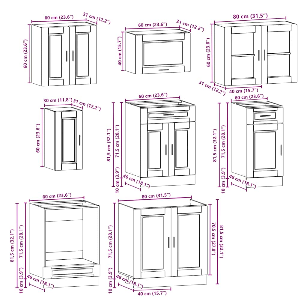 Ensemble d'armoires cuisine 8pcs Kalmar blanc bois d'ingénierie