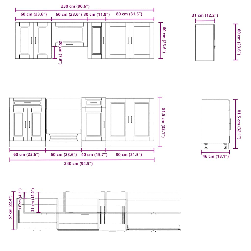 8-teiliges Küchenschrank-Set aus Kalmar-Holzwerkstoff