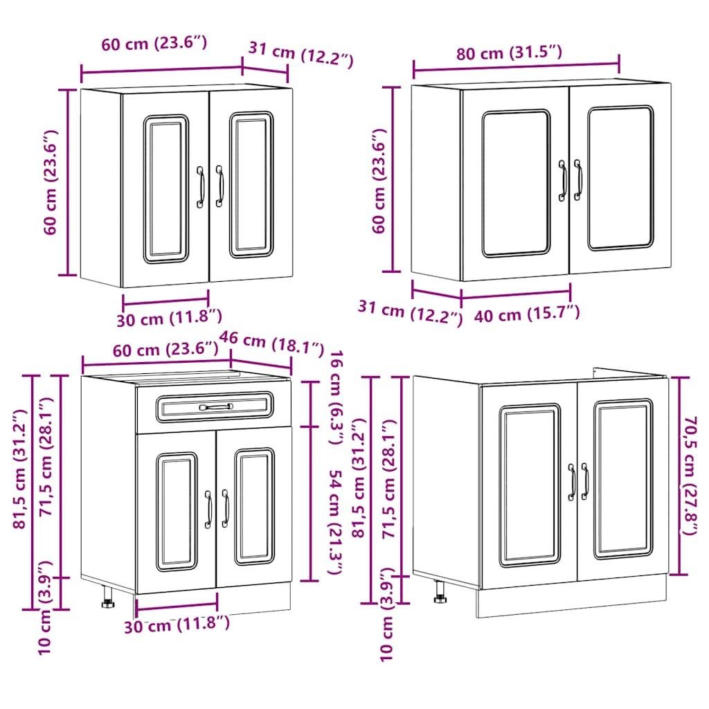 Ensemble d'armoires cuisine 4pcs Kalmar blanc bois d'ingénierie