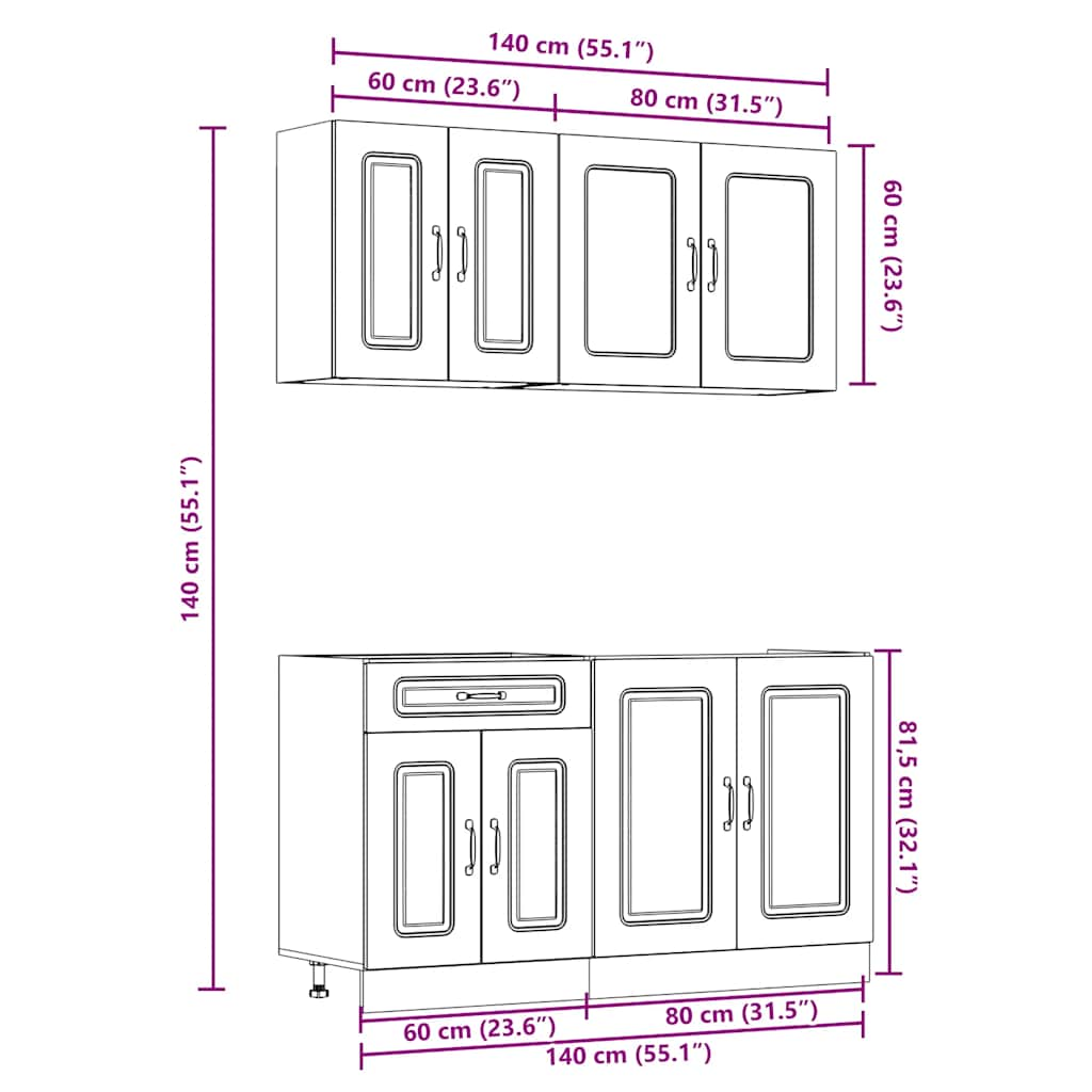 Ensemble d'armoires de cuisine 4 pcs Kalmar bois d'ingénierie