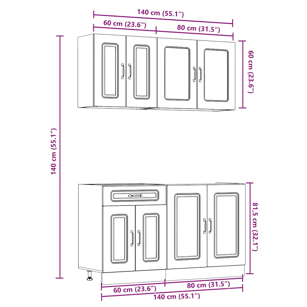 Ensemble d'armoires de cuisine 4 pcs Kalmar bois d'ingénierie