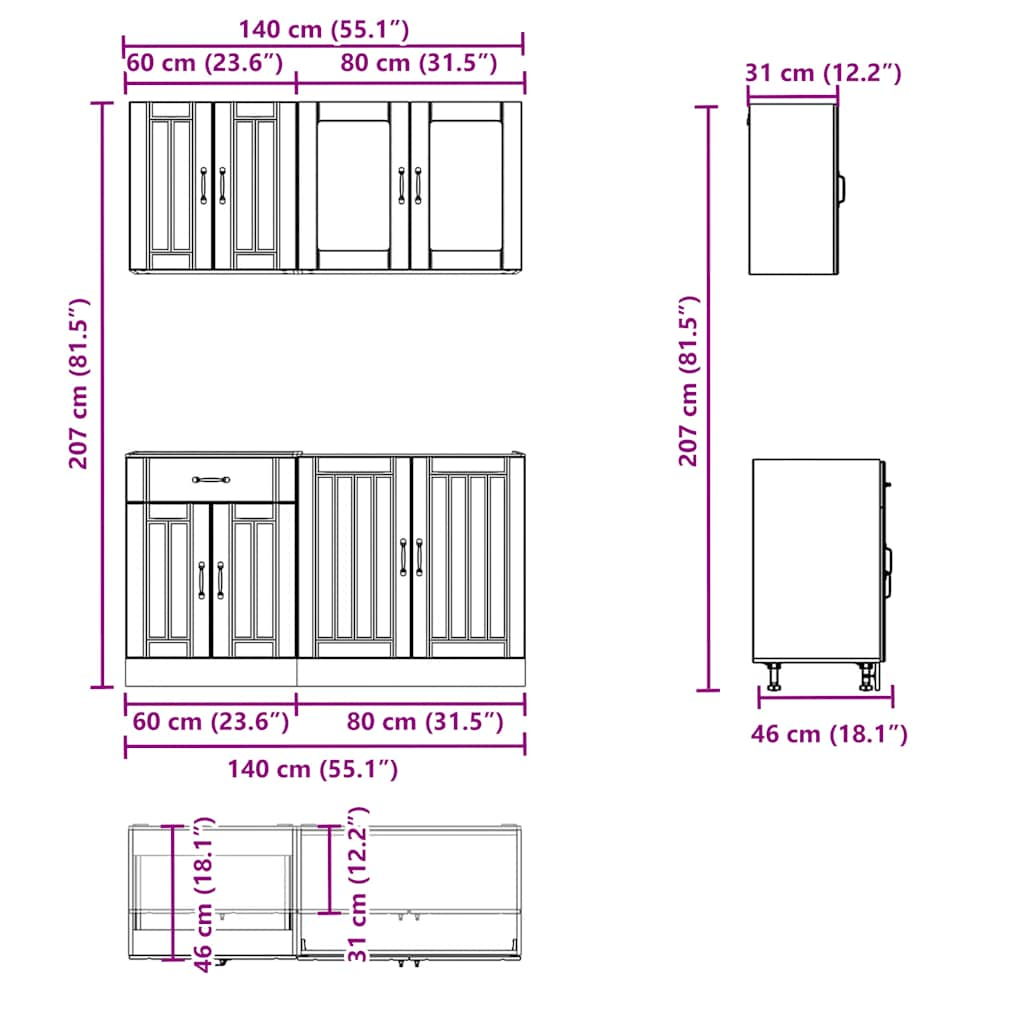 Ensemble d'armoires cuisine 4pcs Kalmar blanc bois d'ingénierie